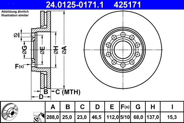 Disque de frein ATE 24.0125-0171.1