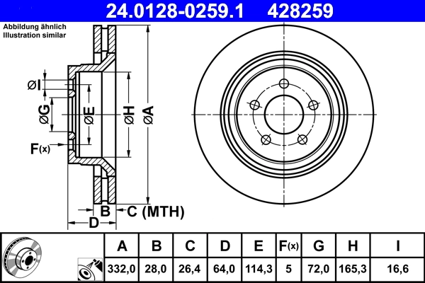Disque de frein ATE 24.0128-0259.1