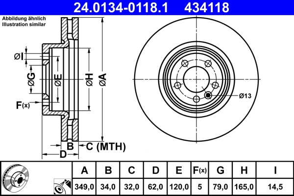 Disque de frein ATE 24.0134-0118.1