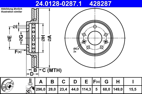 Disque de frein ATE 24.0128-0287.1