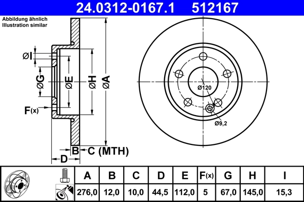 Disque de frein ATE 24.0312-0167.1