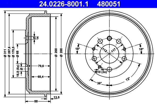 Tambour de frein ATE 24.0226-8001.1