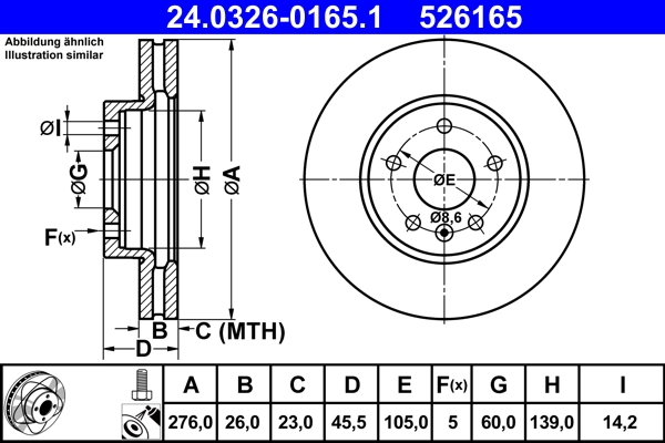 Disque de frein ATE 24.0326-0165.1