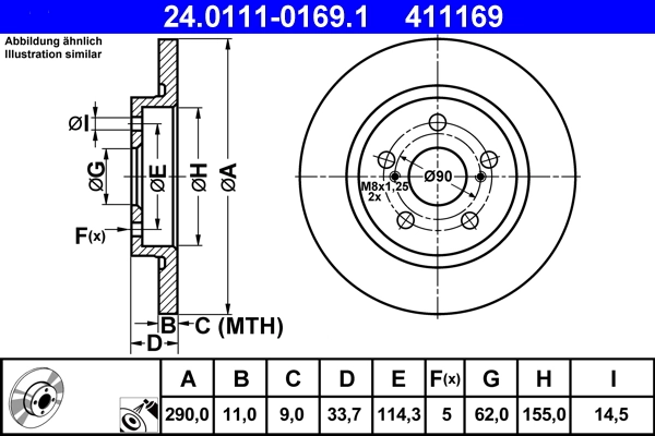 Disque de frein ATE 24.0111-0169.1