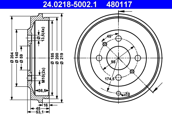 Tambour de frein ATE 24.0218-5002.1