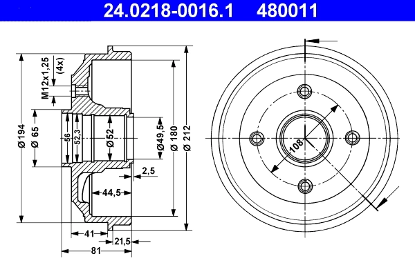 Tambour de frein ATE 24.0218-0016.1