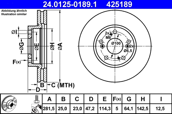 Disque de frein ATE 24.0125-0189.1