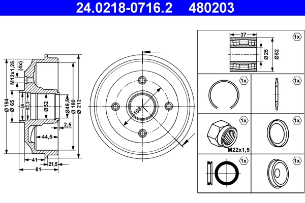 Tambour de frein ATE 24.0218-0716.2