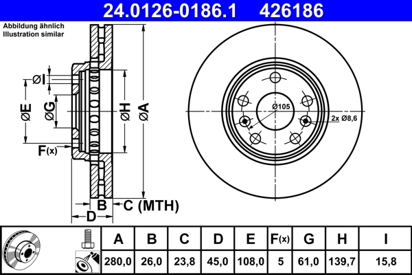 Disque de frein ATE 24.0126-0186.1