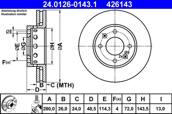 Disque de frein ATE 24.0126-0143.1