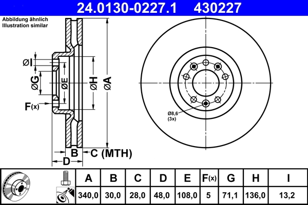 Disque de frein ATE 24.0130-0227.1