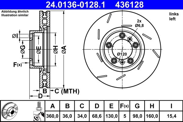 Disque de frein ATE 24.0136-0128.1