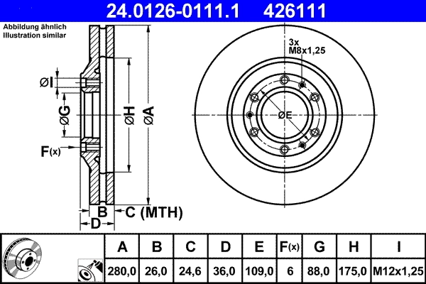 Disque de frein ATE 24.0126-0111.1