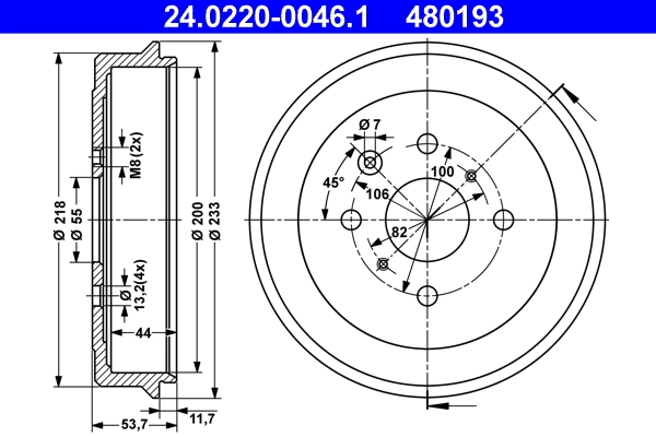 Tambour de frein ATE 24.0220-0046.1