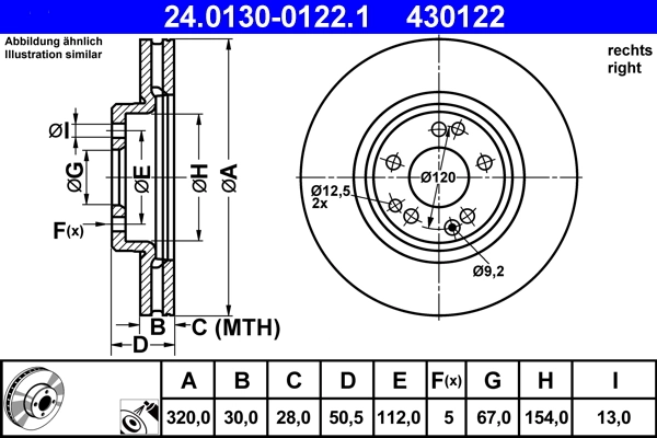 Disque de frein ATE 24.0130-0122.1