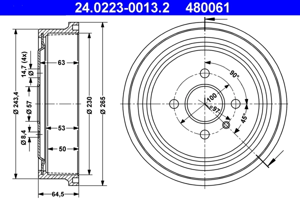 Tambour de frein ATE 24.0223-0013.2