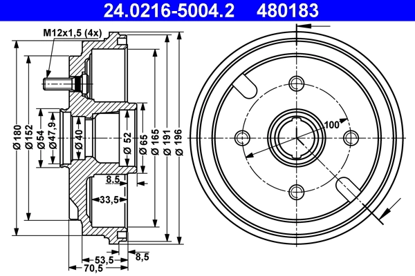 Tambour de frein ATE 24.0216-5004.2