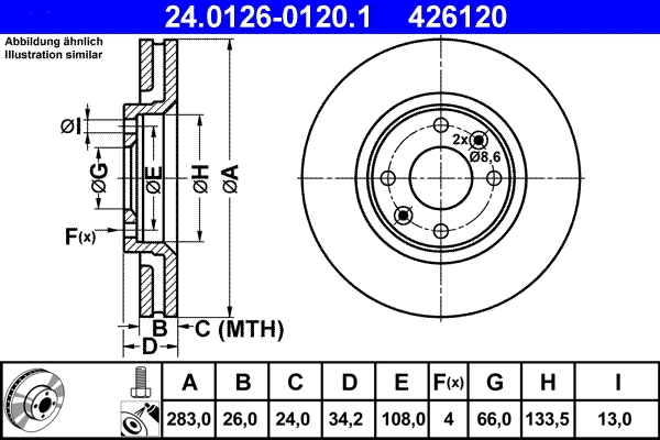 Disque de frein ATE 24.0126-0120.1