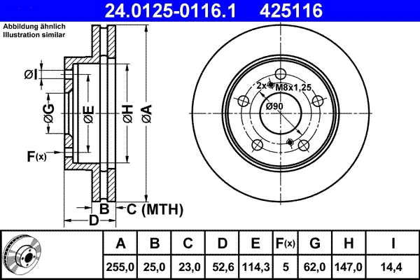 Disque de frein ATE 24.0125-0116.1