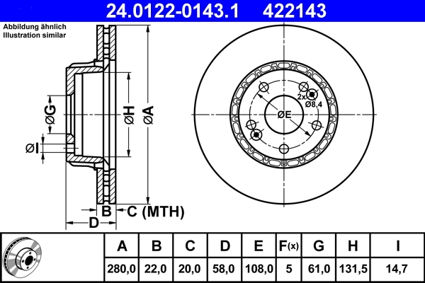 Disque de frein ATE 24.0122-0143.1