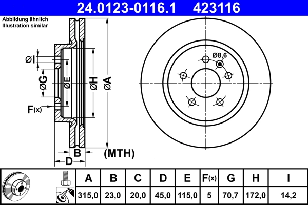 Disque de frein ATE 24.0123-0116.1