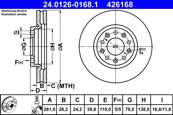 Disque de frein ATE 24.0126-0168.1