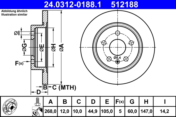 Disque de frein ATE 24.0312-0188.1