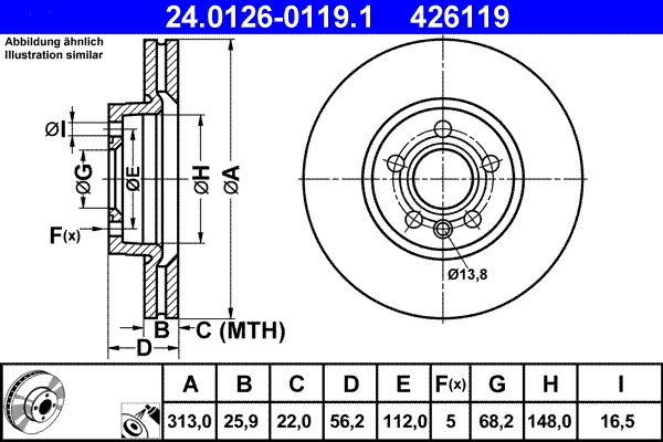 Disque de frein ATE 24.0126-0119.1