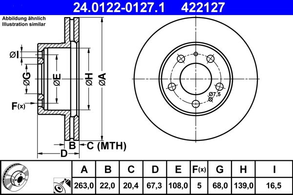 Disque de frein ATE 24.0122-0127.1