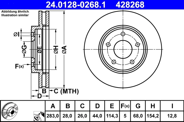 Disque de frein ATE 24.0128-0268.1