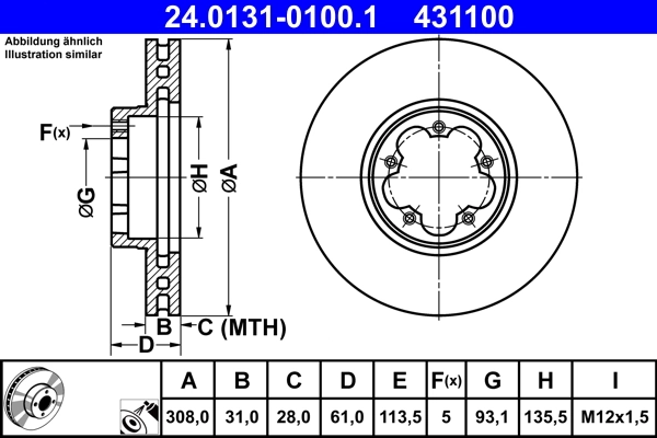 Disque de frein ATE 24.0131-0100.1