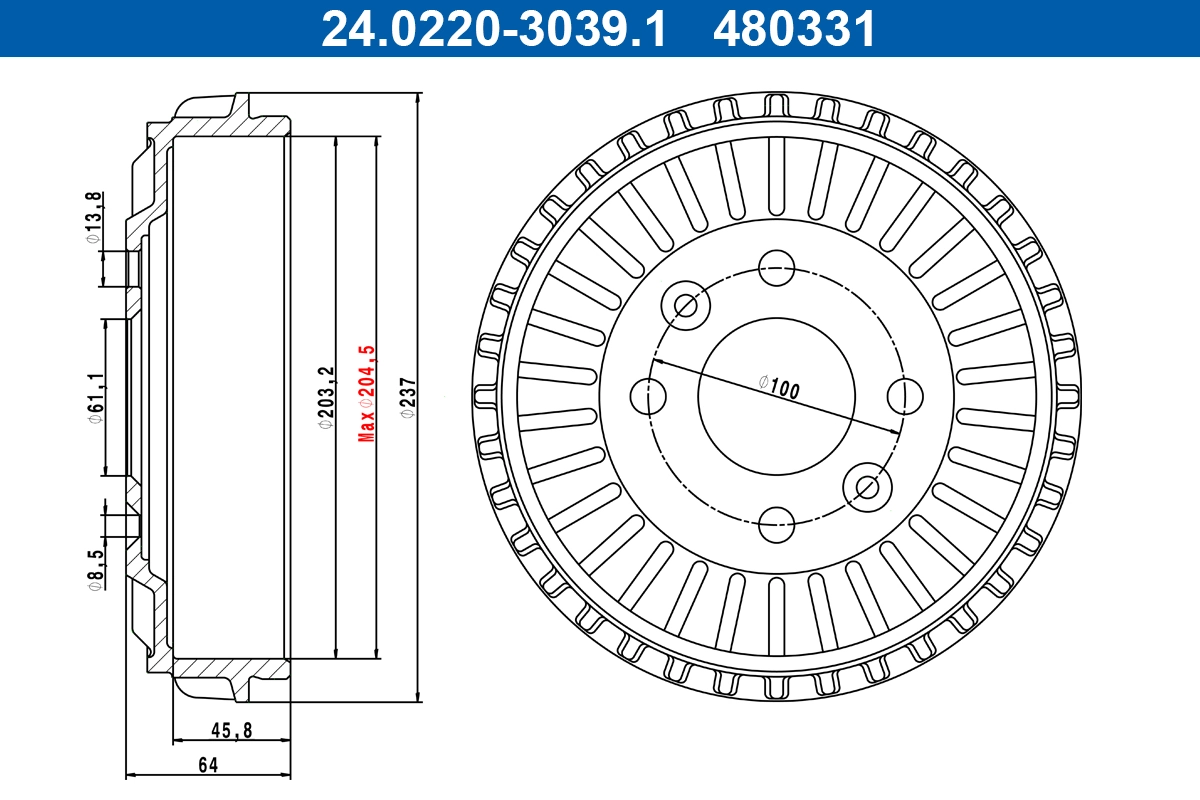 Tambour de frein ATE 24.0220-3039.1