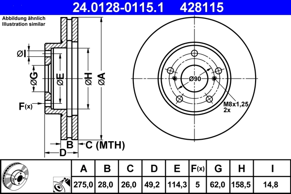 Disque de frein ATE 24.0128-0115.1