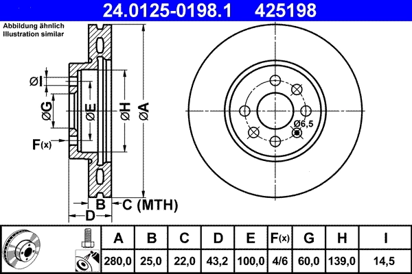 Disque de frein ATE 24.0125-0198.1