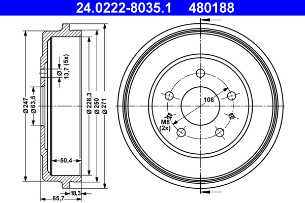 Tambour de frein ATE 24.0222-8035.1