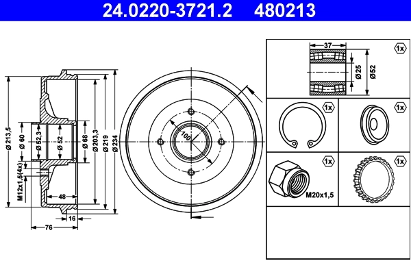 Tambour de frein ATE 24.0220-3721.2