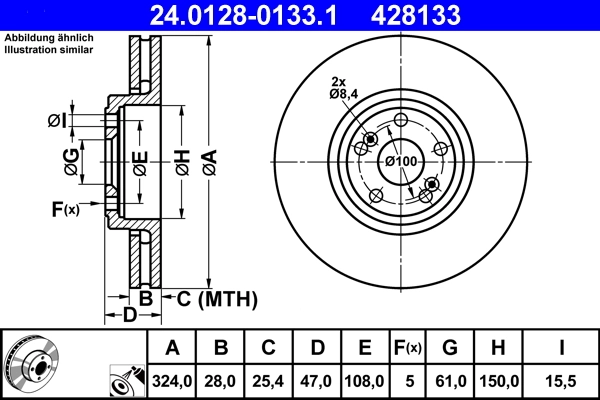 Disque de frein ATE 24.0128-0133.1