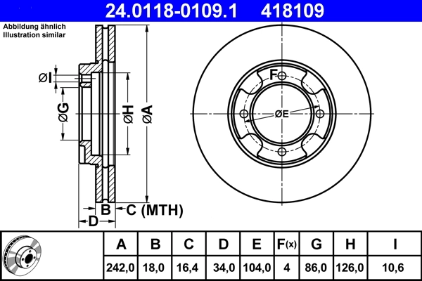 Disque de frein ATE 24.0118-0109.1