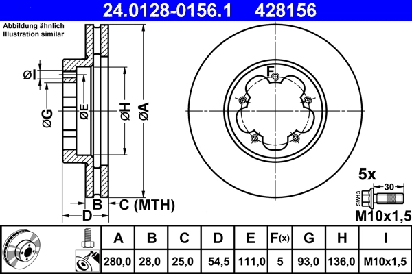 Disque de frein ATE 24.0128-0156.1