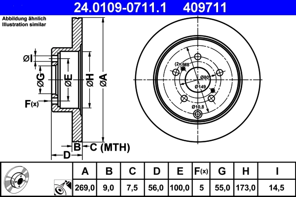Disque de frein ATE 24.0109-0711.1