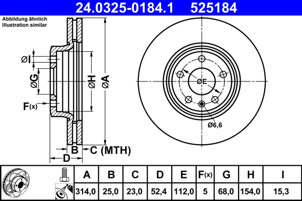 Disque de frein ATE 24.0325-0184.1