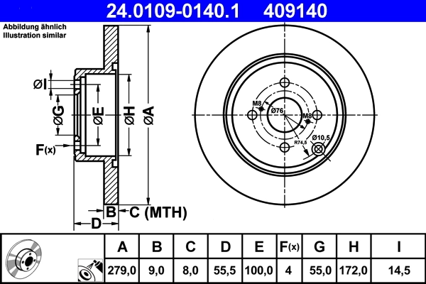 Disque de frein ATE 24.0109-0140.1