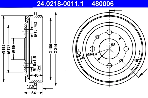 Tambour de frein ATE 24.0218-0011.1