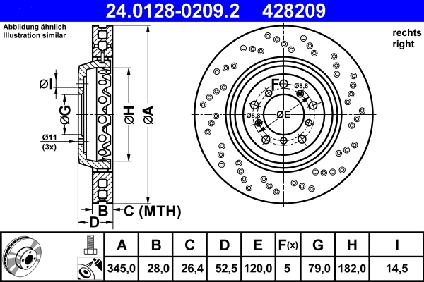 Disque de frein ATE 24.0128-0209.2