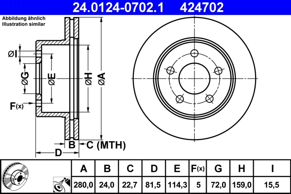 Disque de frein ATE 24.0124-0702.1