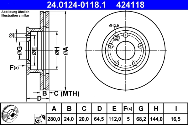 Disque de frein ATE 24.0124-0118.1