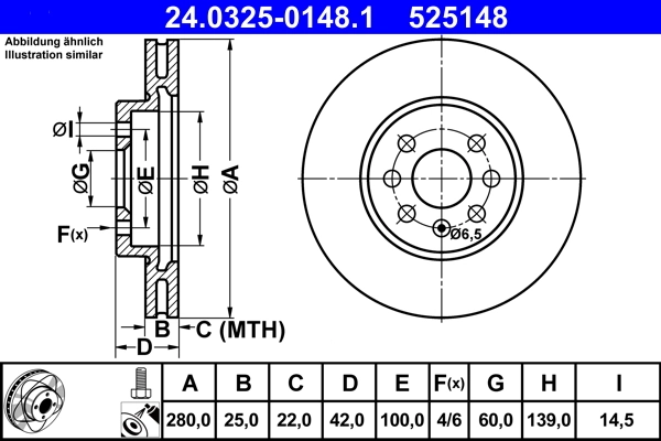 Disque de frein ATE 24.0325-0148.1