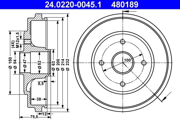 Tambour de frein ATE 24.0220-0045.1