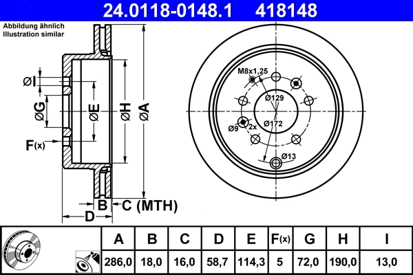 Disque de frein ATE 24.0118-0148.1
