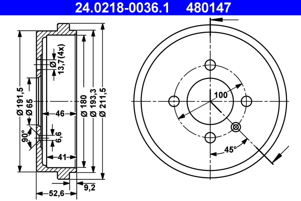 Tambour de frein ATE 24.0218-0036.1